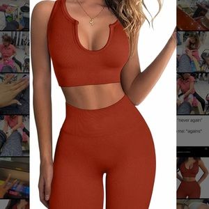 Work out set. 2 Piece Ribbed Seamless Crop Tank High Waist Yoga Leggings Set